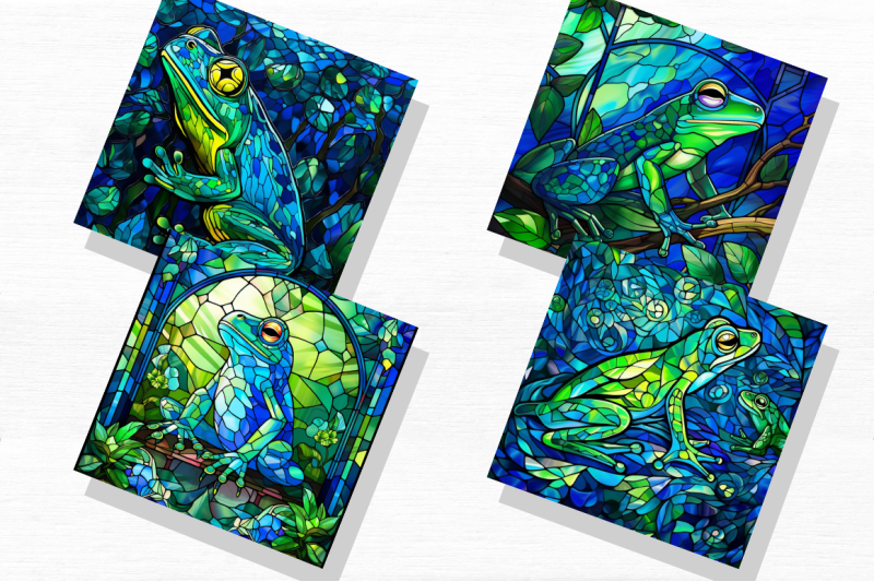 stained-glass-blue-green-frogs-clipart-bundle