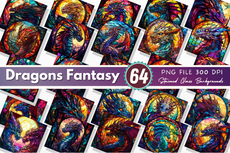 stained-glass-dragons-fantasy-clipart