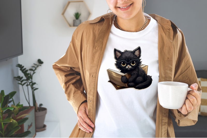 cute-black-cat-amp-books-stickers-set