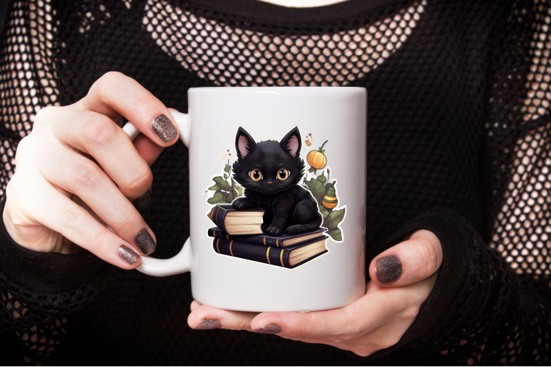 cute-black-cat-amp-books-stickers-set