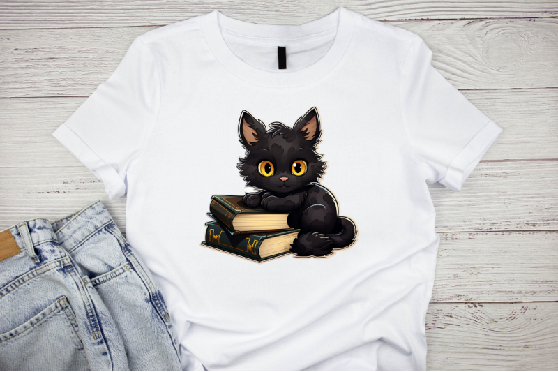 cute-black-cat-amp-books-stickers-set