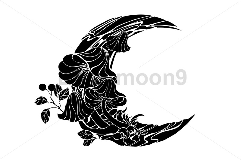 crescent-with-silhouette-mushrooms