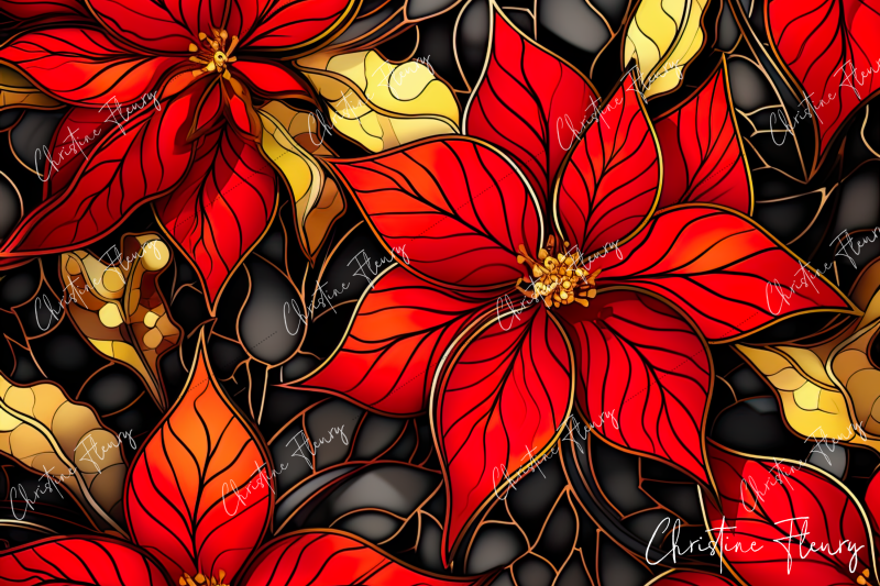 stained-glass-red-christmas-flowers-png