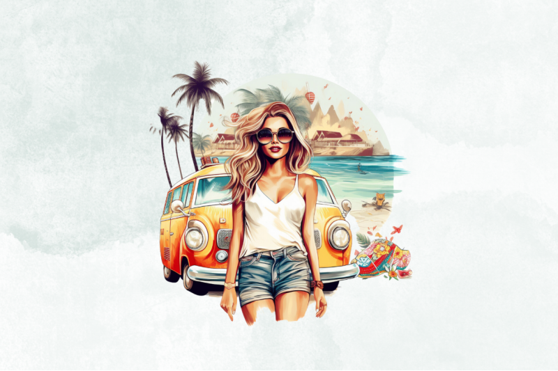 retro-summer-girl-watercolor-clipart