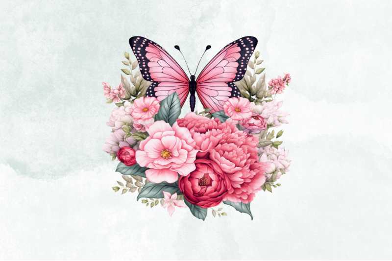 retro-pink-butterfly-watercolor-clipart