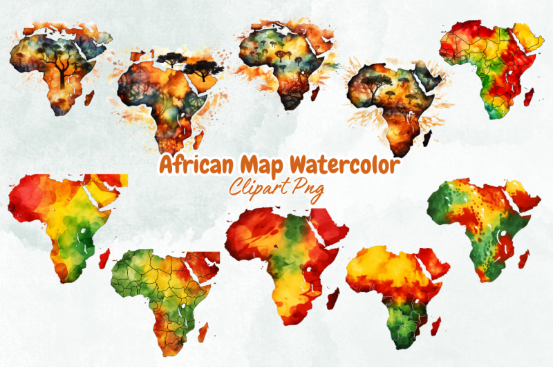 african-map-watercolor-clipart-bundle