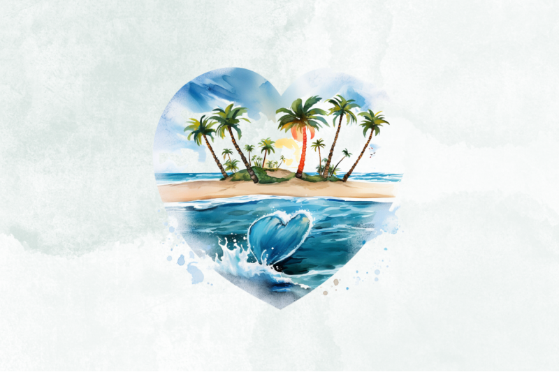 beach-heart-watercolor-clipart-bundle