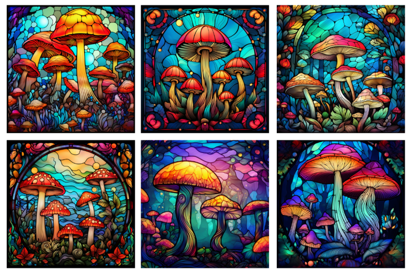 stained-glass-mushrooms-backgrounds-bundle