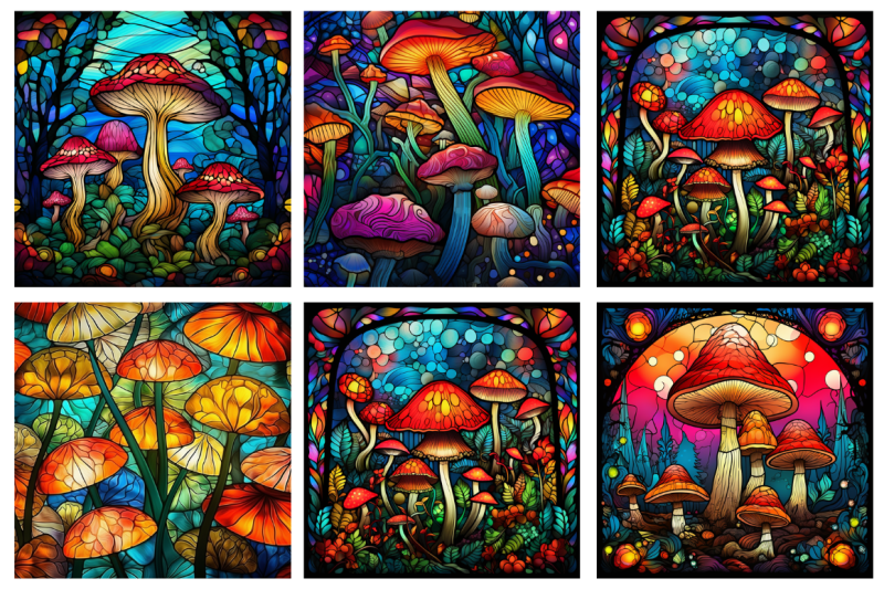 stained-glass-mushrooms-backgrounds-bundle