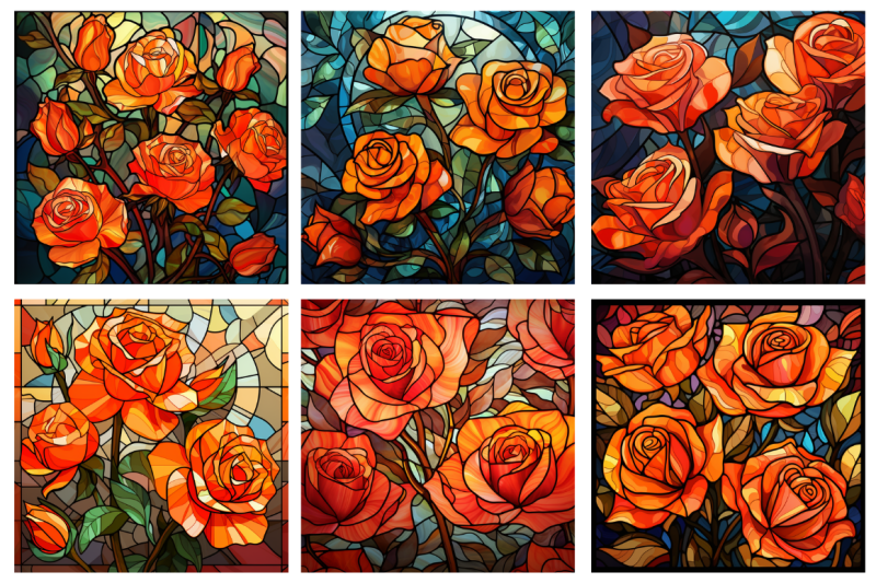 stained-glass-orange-roses-backgrounds