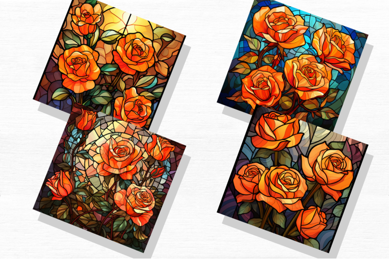 stained-glass-orange-roses-backgrounds