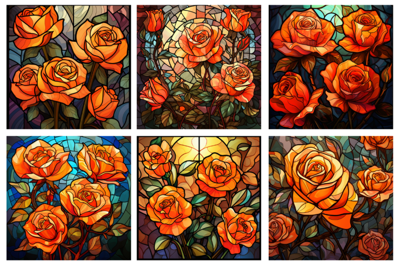 stained-glass-orange-roses-backgrounds