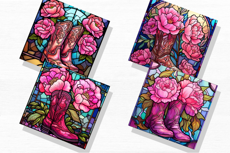 stained-glass-pink-peonies-cowgirl-boots-backgrounds-bundle