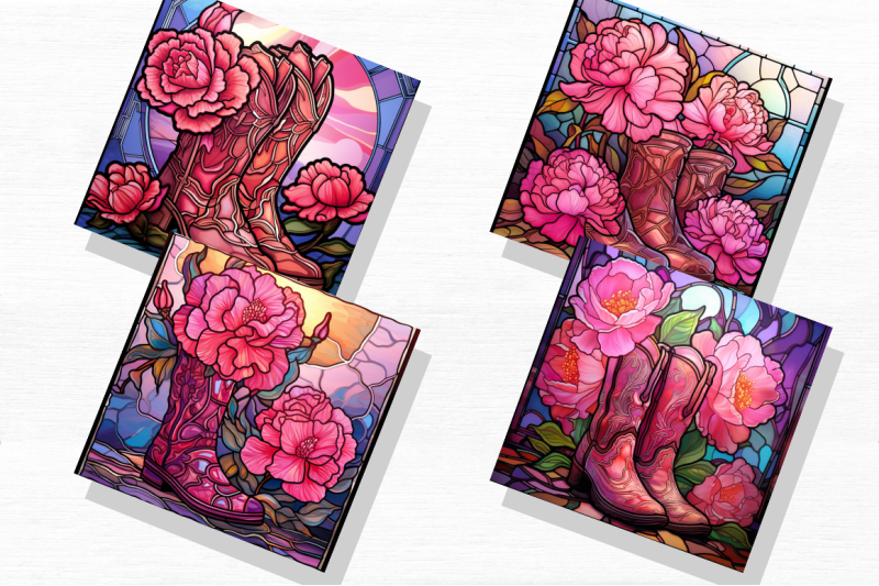 stained-glass-pink-peonies-cowgirl-boots-backgrounds-bundle