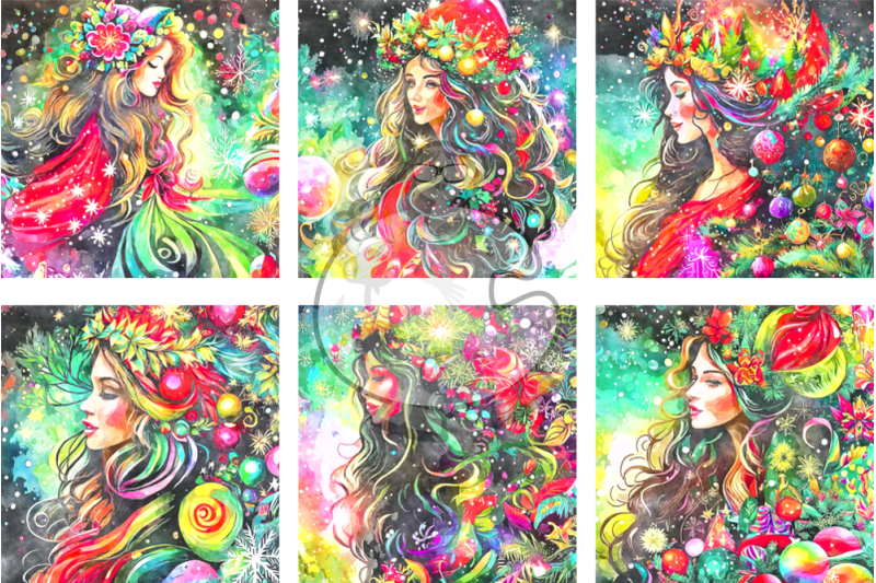 festive-females-watercolor-digital-paper-illustrations