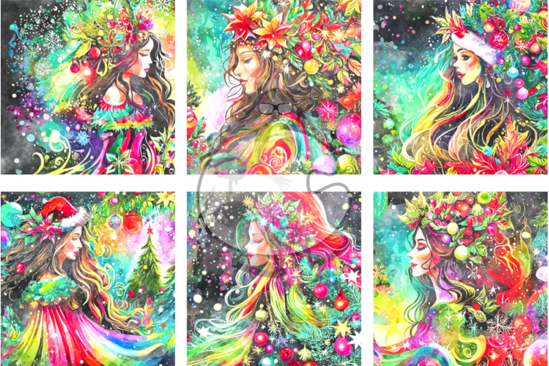 festive-females-watercolor-digital-paper-illustrations