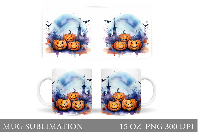 halloween-mug-wrap-design-scary-pumpkin-watercolor-mug-wrap
