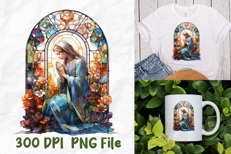 jesus-stained-glass-flowers-woman-pray