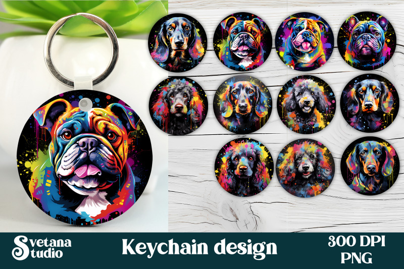 rainbow-dog-keychain-sublimation-bundle-animal-keyring-png