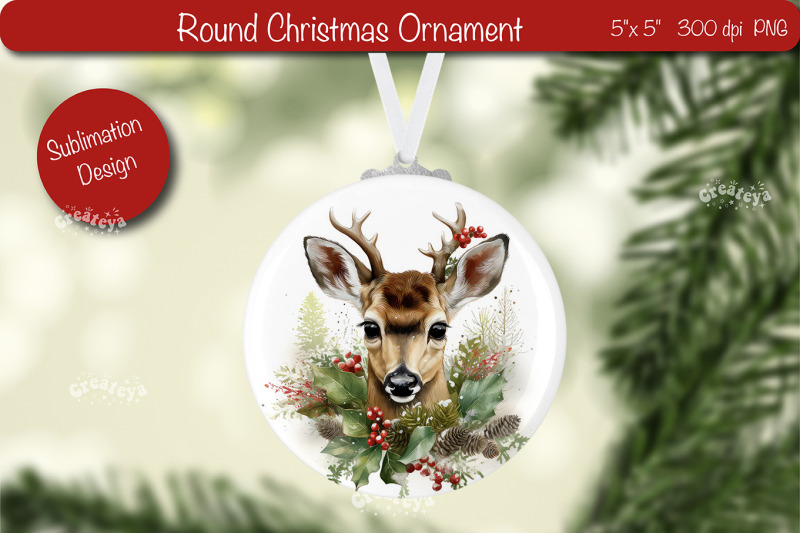 round-christmas-ornament-sublimation-watercolor-baby-animal-png