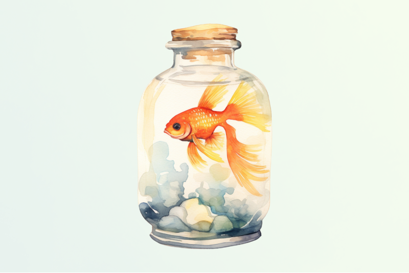 goldfish-in-a-glass-bottle-watercolor