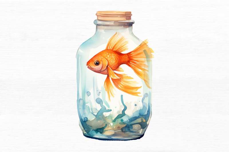 goldfish-in-a-glass-bottle-watercolor