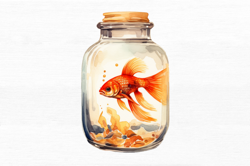 goldfish-in-a-glass-bottle-watercolor