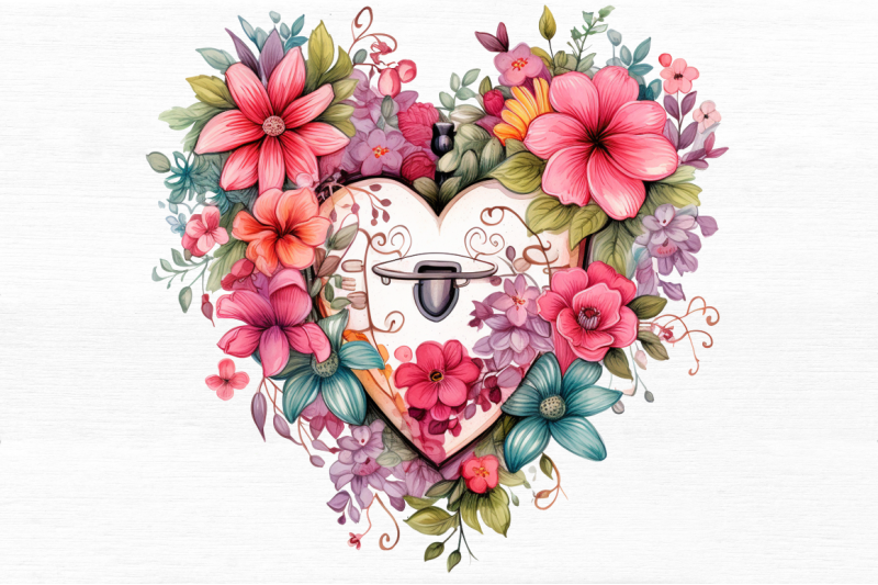 heart-lock-with-flowers-sublimation-clipart