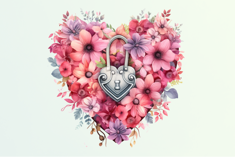 heart-lock-with-flowers-sublimation-clipart