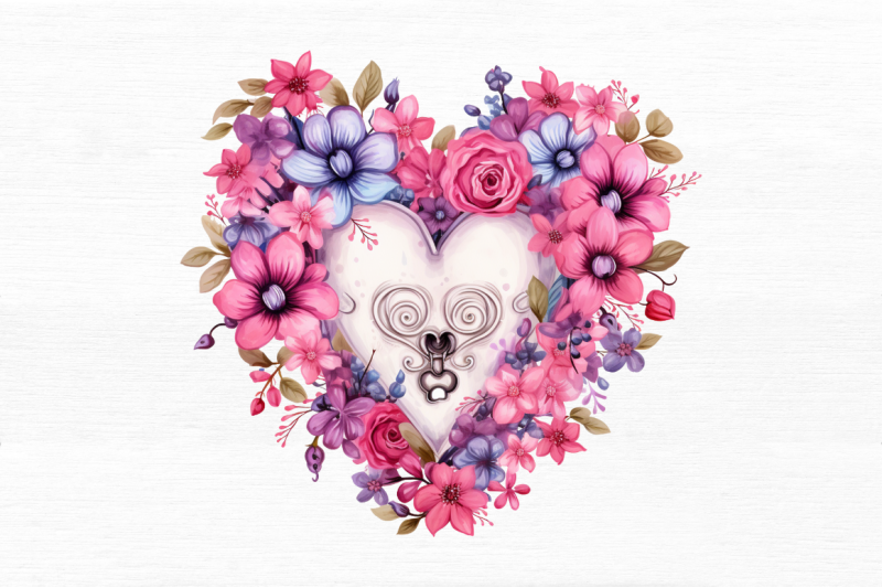 heart-lock-with-flowers-sublimation-clipart