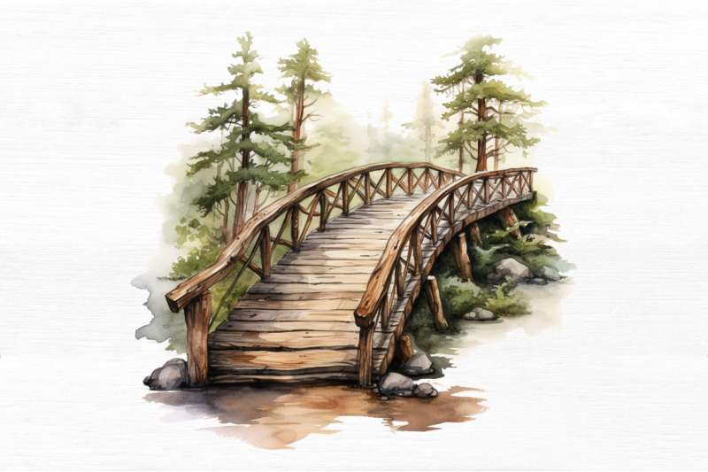 old-timber-bridge-watercolor-clipart-bundle