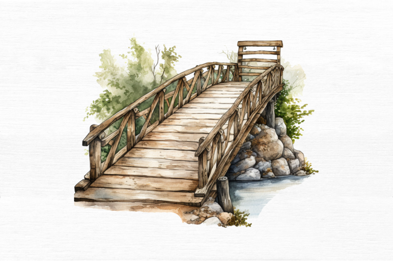 old-timber-bridge-watercolor-clipart-bundle