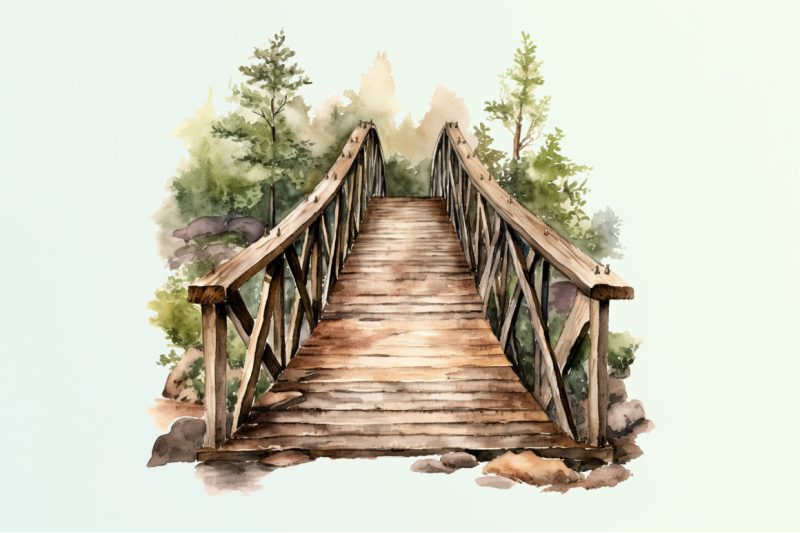 old-timber-bridge-watercolor-clipart-bundle