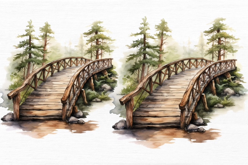 old-timber-bridge-watercolor-clipart-bundle