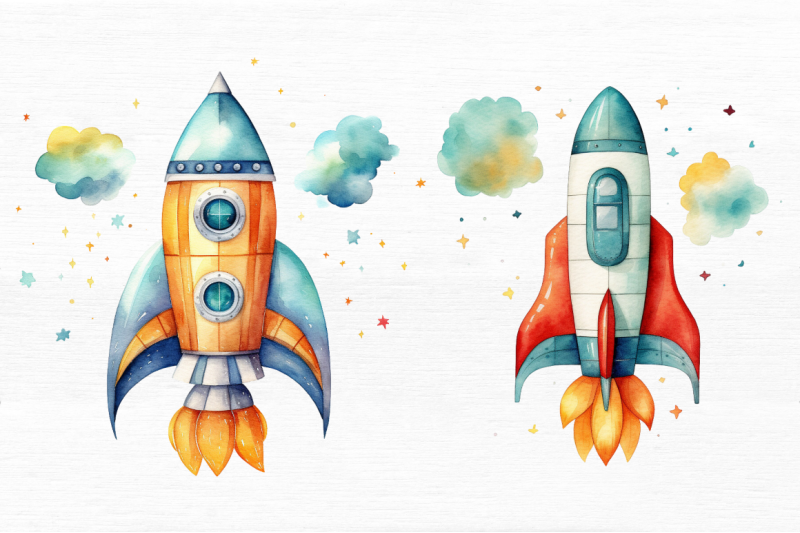 spaceship-watercolor-clipart