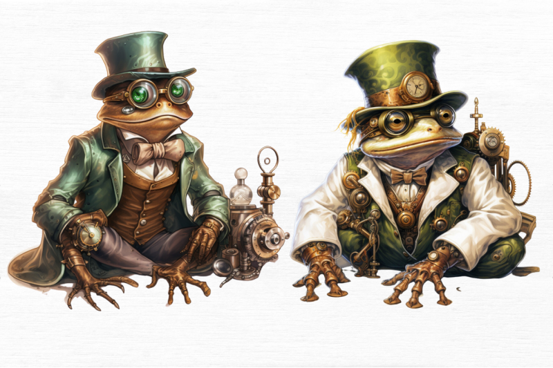 steampunk-frog-sublimation-clipart-bundle