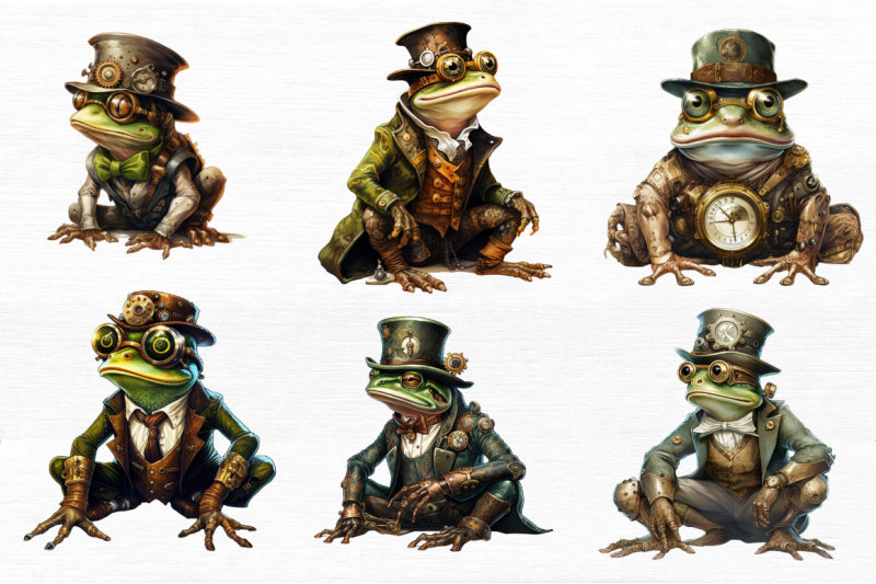 steampunk-frog-sublimation-clipart-bundle