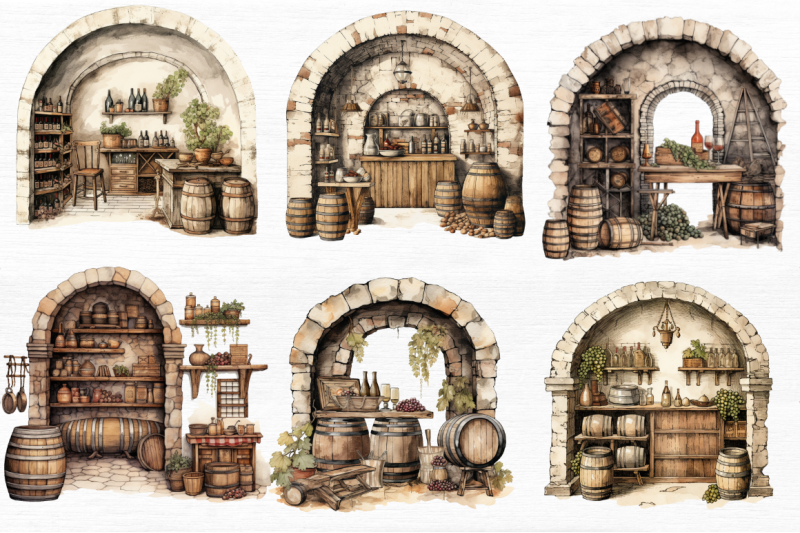 vintage-wine-cellar-sublimation-clipart-bundle