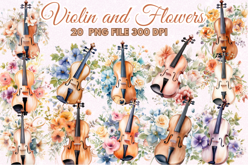 violin-and-flowers-watercolor-bundle