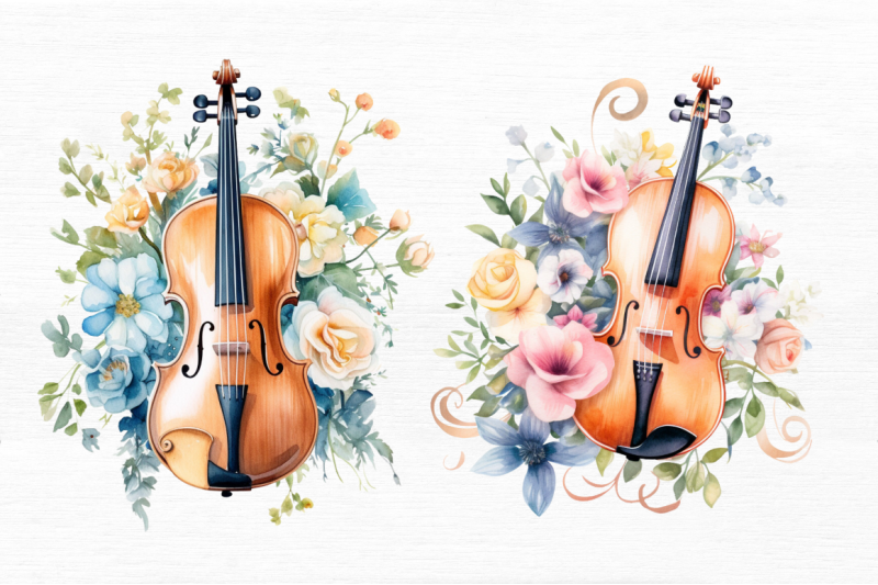 violin-and-flowers-watercolor-bundle