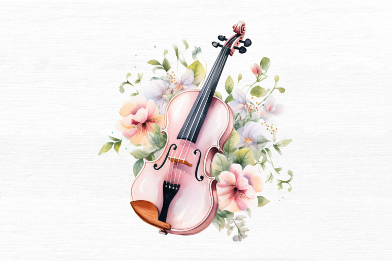 violin-and-flowers-watercolor-bundle