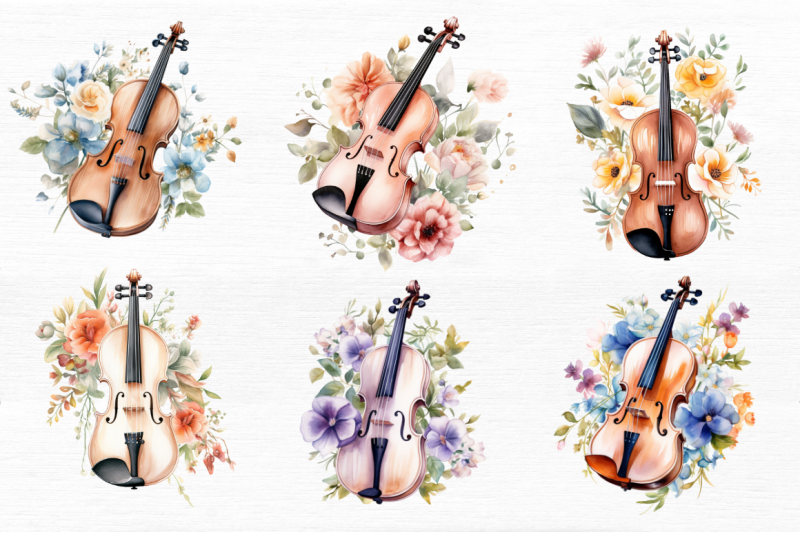 violin-and-flowers-watercolor-bundle