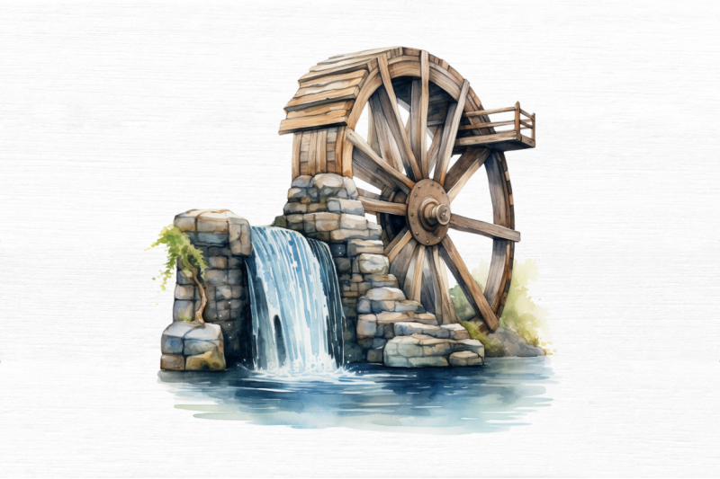 water-wheel-watercolor-clipart-bundle