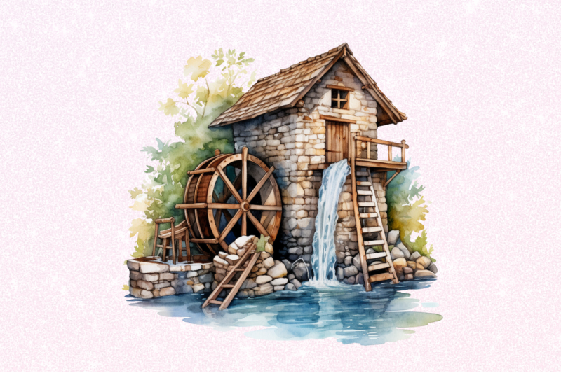 water-wheel-watercolor-clipart-bundle