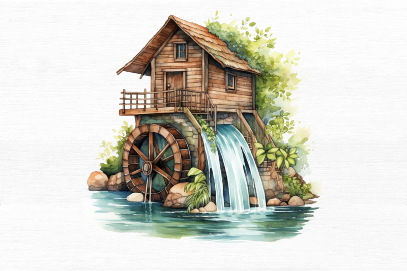 water-wheel-watercolor-clipart-bundle