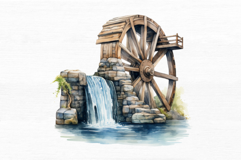 water-wheel-watercolor-clipart-bundle