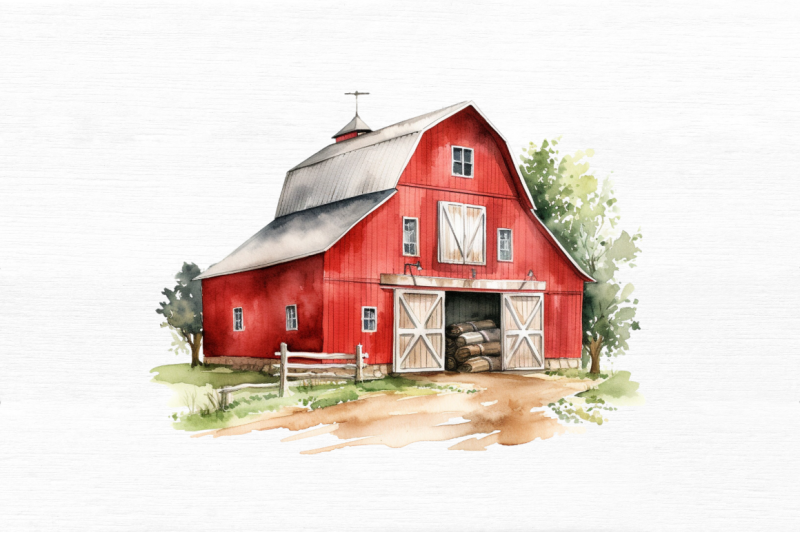 watercolor-red-barn-sublimation-clipart-bundle