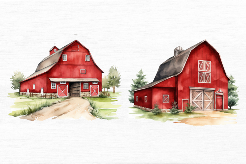 watercolor-red-barn-sublimation-clipart-bundle