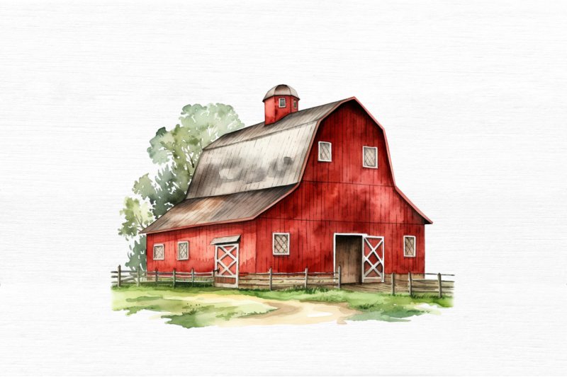 watercolor-red-barn-sublimation-clipart-bundle