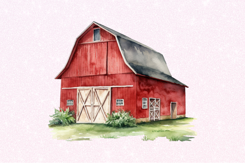 watercolor-red-barn-sublimation-clipart-bundle